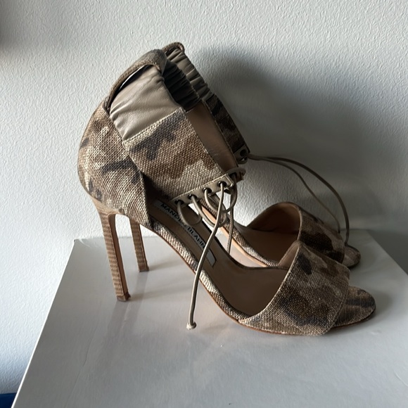 AUTHENTIC MANOLO BLAHNIK HEEL 37.5 Canvas lace up ankle - Picture 3 of 5